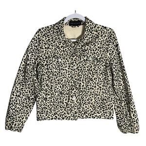 Victoria's Secret Know One Cares Leopard Print Denim Jacket‎ Sz S Animal Print